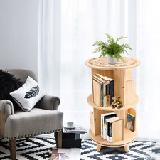 Wood 360 ROTATING BOOKCASE Freestanding 2 Tiers Small Bookshelf Display Rack