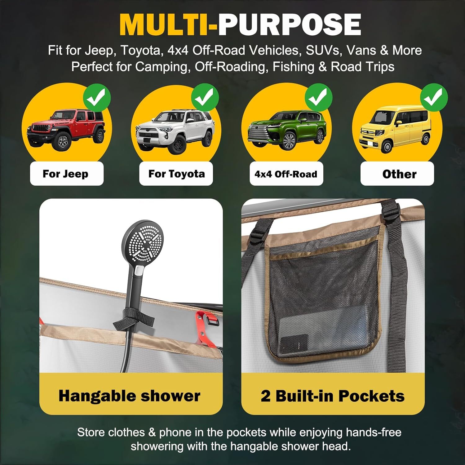 For Jeep/Toyota Shower Tent Awning ,Instant Setup for 4x4 Overlanding & Boating