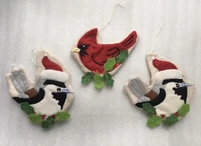 Cracker Barrel Cardinal Chickadee Embroidered Felt Ornament Lot w Pockets Rustic
