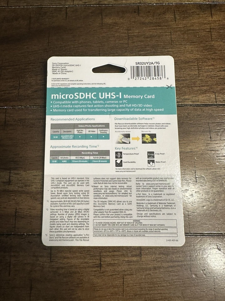 NEW & SEALED! SONY 32 GB Micro SDHC UHS-I Memory Card High Speed - Image 2 of 2