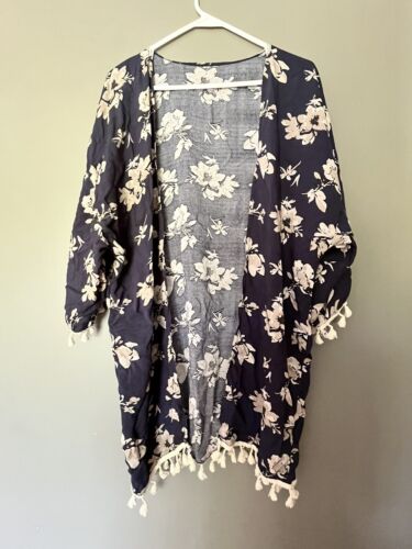 Unbranded Navy Floral Open Duster - image 1