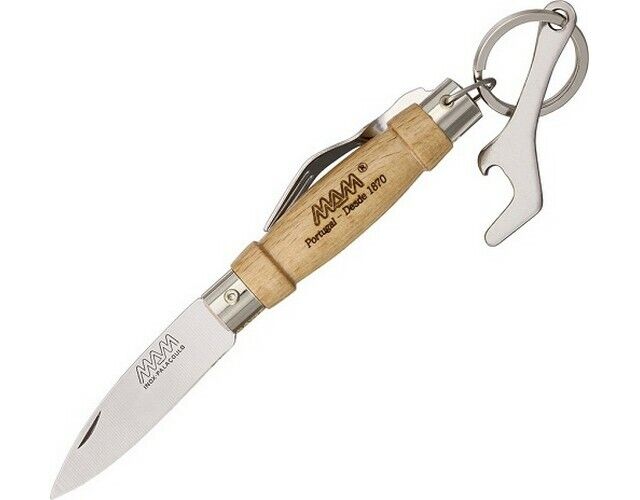 MAM 1C Beechwood Folding Pocket Hobo Camp Knife + Fork, Bottle Opener & Keyring