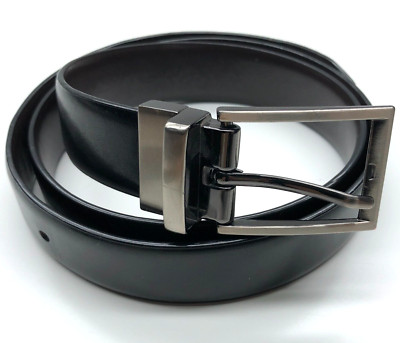 Unbranded Reversible Dress Belt Black Brown Mens Sz 34 / 85 Faux Leather 1 1/8''