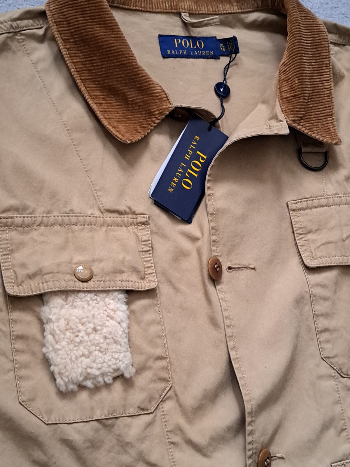 POLO RALPH LAUREN SHEARLING PATCH  JACKET IN KHAKI DESERT .SIZE XL