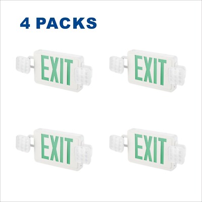 Spectsun 4 Packs Green Exit Sign with Battery Backup Combo Emergency Exit Light.