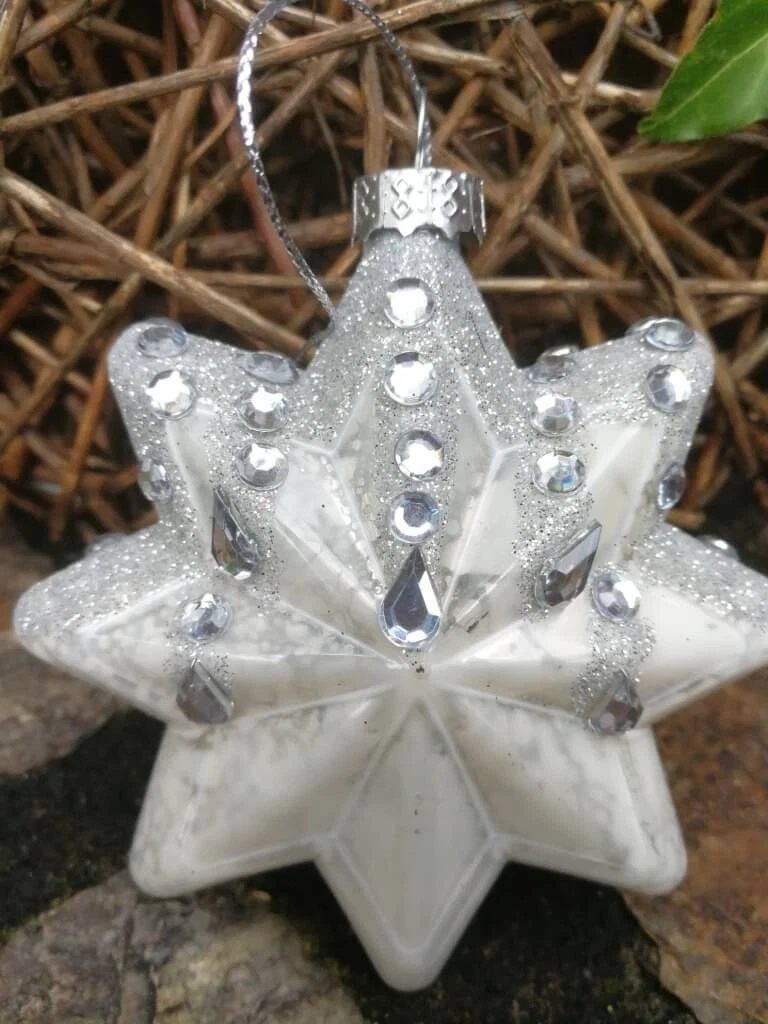 6 Punte In Vetro Per Albero Di Natale, Color Argento, Vintage, Altezza 13.5-16.5 Cm