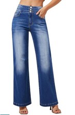 Roswear Women  s Wide Leg Jeans Casual High Waisted Stretch Baggy Loose Denim XL