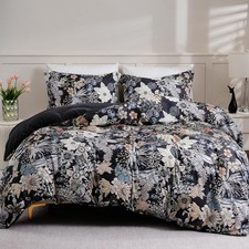 King Flower 3 Pcs Duvet Cover Set, Breathable Soft Microfiber Black Lining Co...