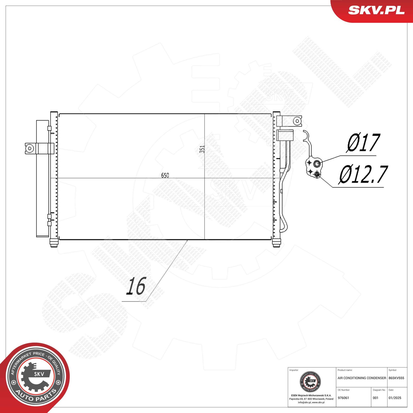 Fits SKV GERMANY 86SKV555 AIR CONDITIONING COOLER 86SKV555 HYUNDAI Accent III ,