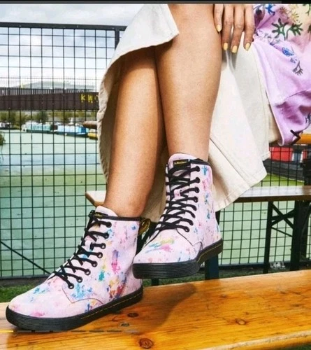 Dr. Martens Sheridan Pink Confetti Suede Lace-Up Boots Women’s Size 9