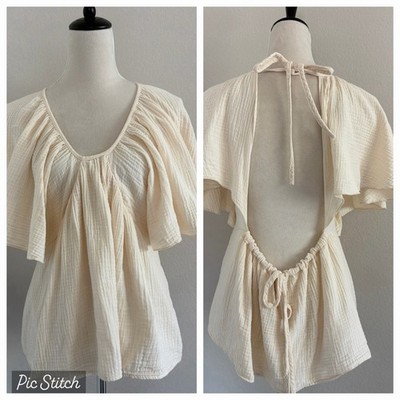 Charlie Suede London Blouse Womens Medium Always Abroad Top Cream Flutter Sleeve