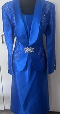 Champagne Italy Royal Blue 2-PC Suit Dress Rhinestone-Embellished Jacket Formal