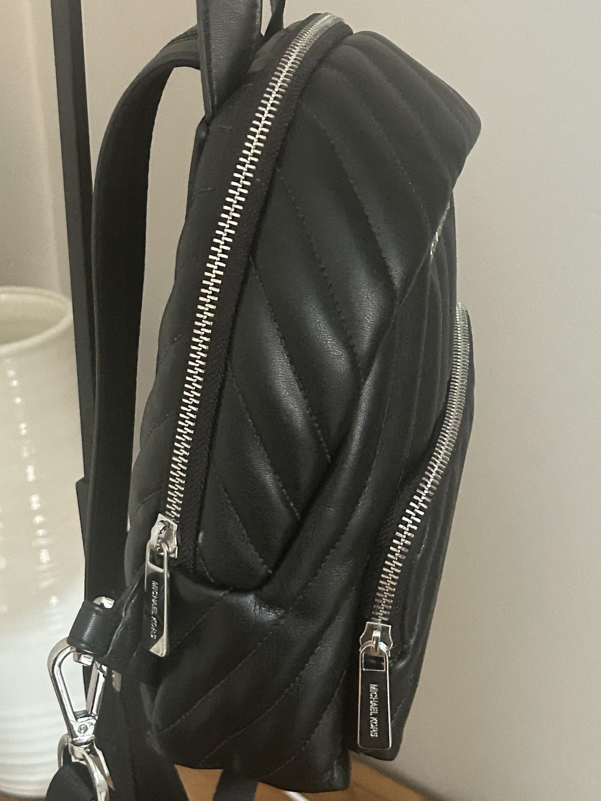 Michael Kors Erin Quilted Backpack Bag Black Silver Tone Hardware Authentic VGC image 3