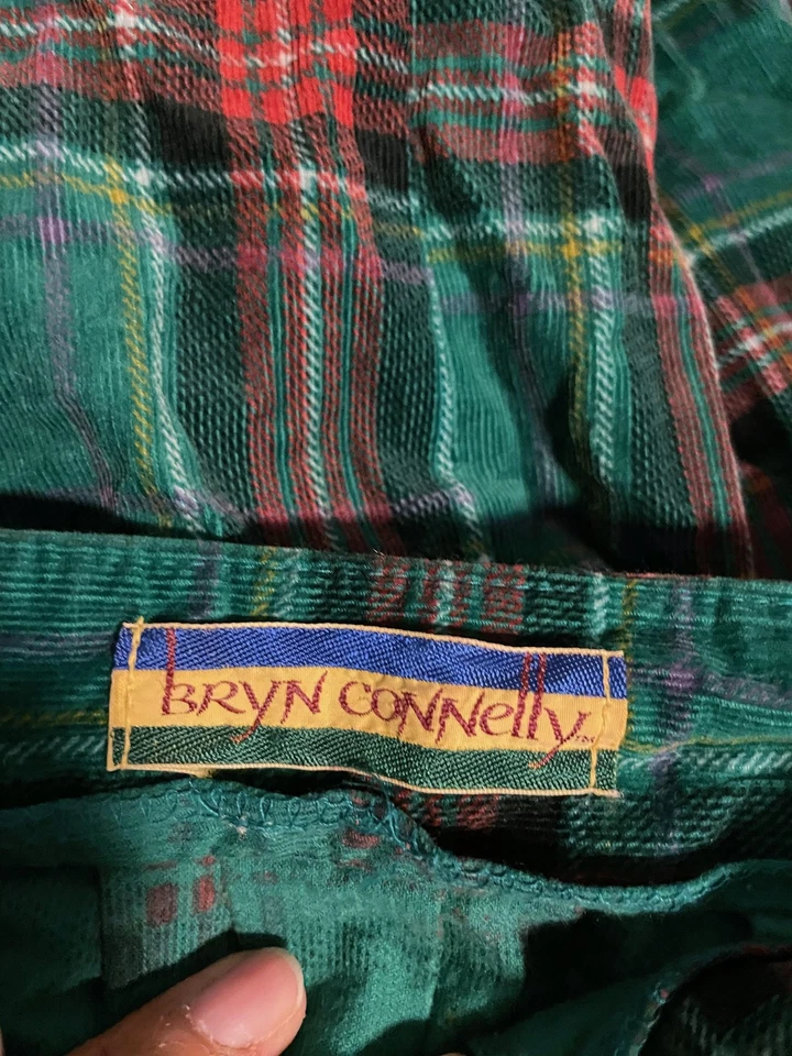 Bryn Connelly Skirt Womens Large Green Red Plaid Tartan Pleated Midi Corduroy - Image 3 of 4