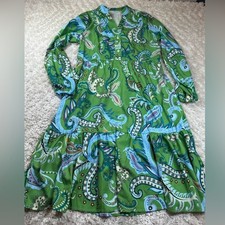 SHEIN Dress XS Green Paisley Print Tiered Midi Boho Festival Retro 60s 70s Mod