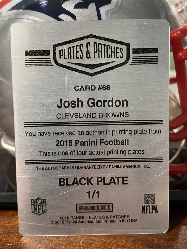 2018 Panini Plates & Patches Josh Gordon Auto Black Plate 1/1 - Image 2 of 2