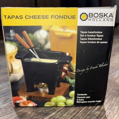 BOSKA Tapas Fondue Mini Ceramic Fondue Set Pot, Board, 2 Forks + Tea Light NIB