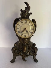 Vintage Reproduction Antoinette Cast Metal Bronze Ornate Mantel Clock