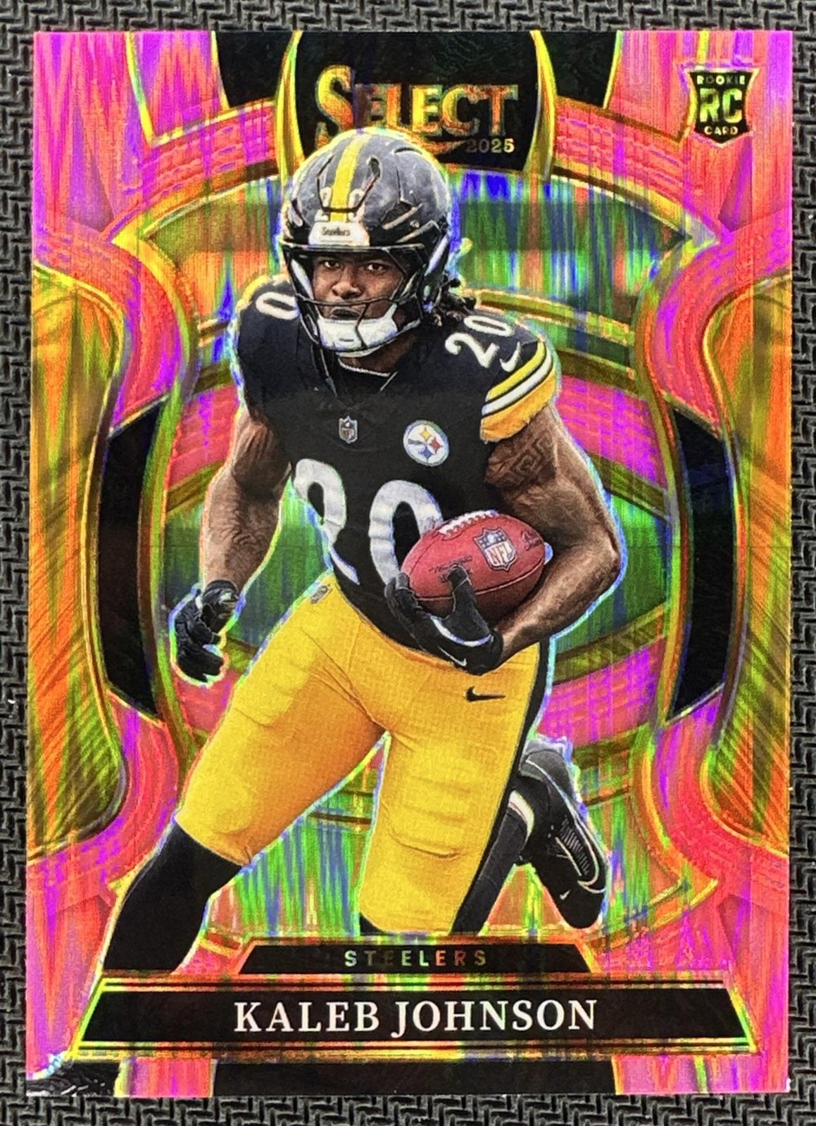 2025 Panini Select Kaleb Johnson #52 Concourse Pink Prizm Shock RC Steelers