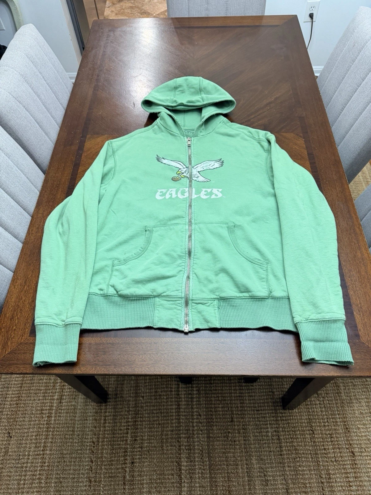 Vintage Retro Sport Kelly Green Eagles Zip Up Thermal Hoodie Size XL