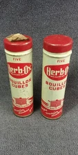 2 Herb-Ox Beef Bouillon Cubes Tin Tube Container Pure Food Mamaroneck NY Vintage