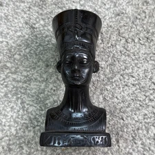 Vintage 1980s Egypt Souvenir Queen Nefertiti Bust Black Figurine 5" Tall