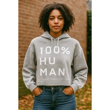 Everlane SZ L 100 Human Gray Cropped Hoodie