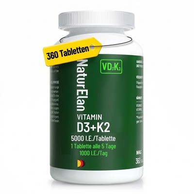 Vitamin D3 K2 hochdosiert Depot - 360 Tabletten + 100 g (1er Pack)