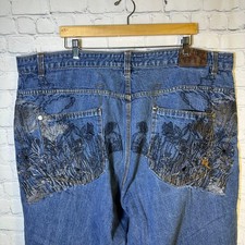Rocawear Mens Baggy Embroidered Denim Jeans Blue Medium Wash Size 48 Hip Hop