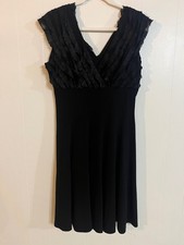 Connected Apparel Women's Black V-Neck Dress with Glitter Detail Size 10