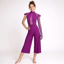 Girl's Custom Dance Costume Edgy One Piece Unitard in Purple Color  size 12-14