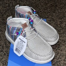Hey Dude Wendy Mid Boho Mix Baja Grey Canvas Loafers Slip On Women s Size 7