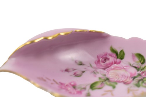 Vtg Arnart Pink Hand Painted Floral Rose Jewelry Dish Trinket Tray 6.5" Japan - Picture 4 of 6