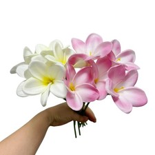 10 pcs White Pink Plumeria Flowers Artificial with Stems,Real Touch