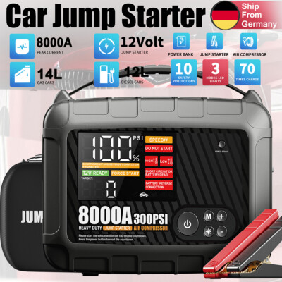 KFZ Starthilfe 98000mah Booster Powerbank 8000A Ladegerät Luftpumpe Kompressor