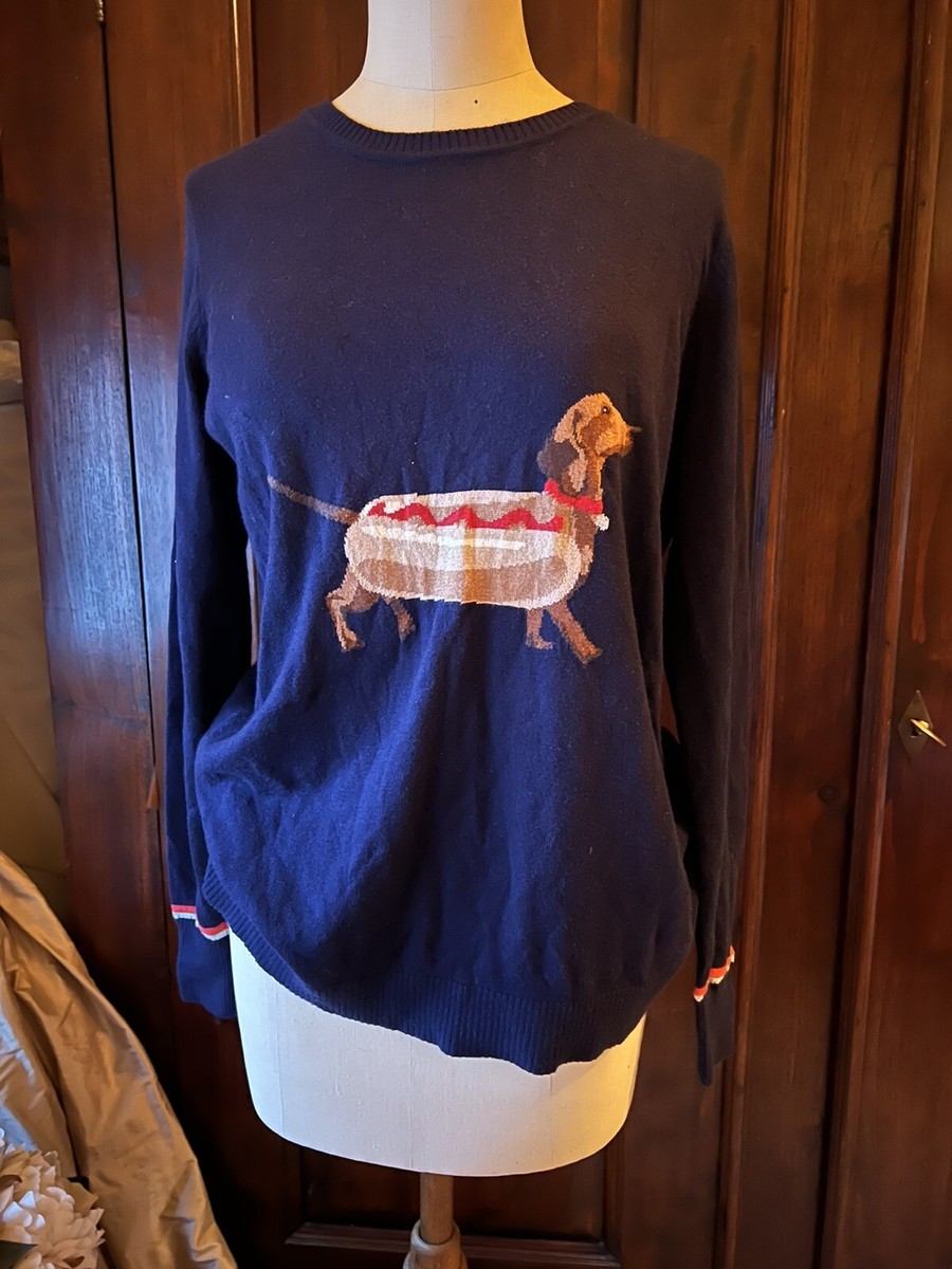 Joules Miranda Knitted Daschund Crew Neck Intarsia Navy Hot Dog Jumper 12