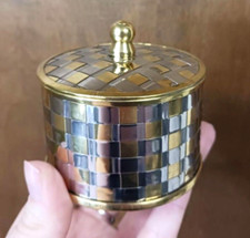 Catholic Pyx Communion Holder with Lid Woven Brass Gold and Silver Toned