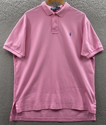 Ralph Lauren Polo Shirt Adult Large Pink Blue Pony Cotton Casual Rugby Mens 
