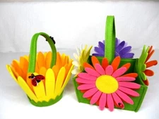 Felt Baskets Buckets Planters Daisies Lady Bugs Spring Summer LOT 2 Easter