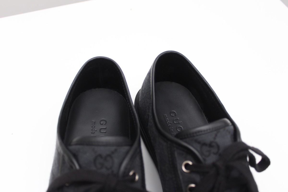 Men's GUCCI GG Canvas Leather Low Top Sneakers Black UK7 US8