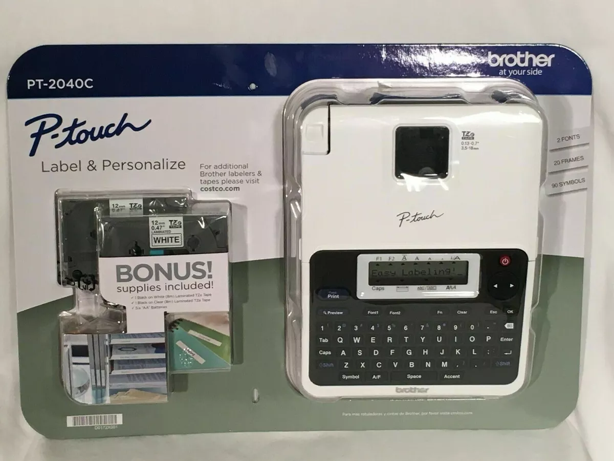 Brother P Touch Label Maker Printer PT 2040C TZe1231 Tapes 6AA Battery Combo