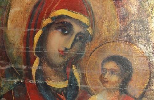 Vintage oil religious painting Holy Mother & baby Jesus orthodox icon portrait - Picture 15 of 21