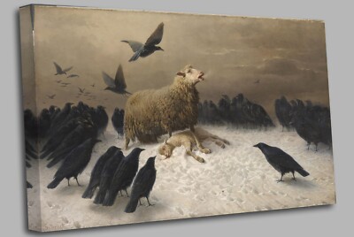 AUGUST FRIEDRICH SCHENCK - ANGST - Lamm und Krähen Leinwand Wandbild Bild Druck