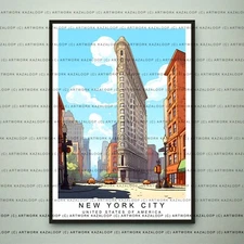 Flatiron Building Unframed Art New York City Skyline Urban Illustration Print