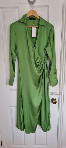 Mango Green Midi Wrap Dress 12 - Picture 1 of 6