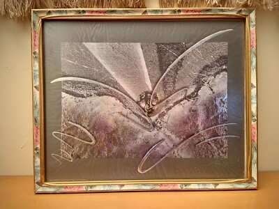 Vintage 1980s Abstract Metallic Reflective Poster Framed PostModern Pomo Art