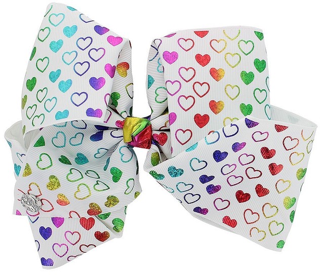 LOVE HEARTS JoJo Siwa Signature LARGE HAIR BOW White Rainbow Hearts