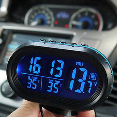 Car LCD Digital Thermometer Voltmeter Monitor Alarm Clock Cigarette Lighter  12V
