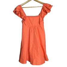 NWT Lulus Womens Square Neck Ruffled Mini Dress Orange Size S Milkmaid Fairy