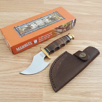 Marbles Small Fixed Knife 3.5'' Stainless Skinner Blade Stacked Leather Handle